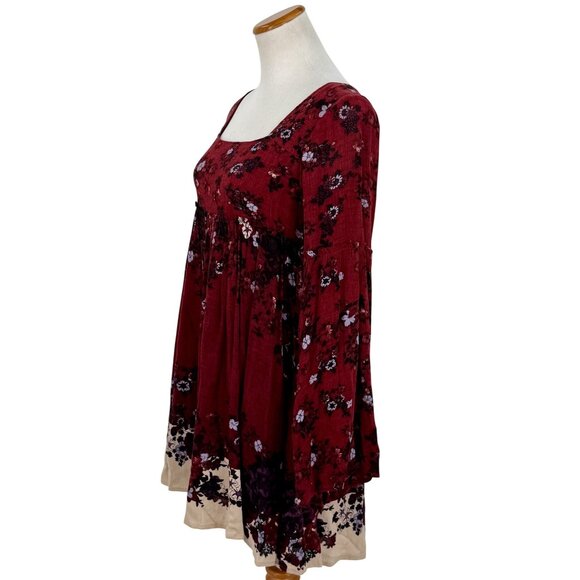 RARE Free People Floral Burgundy Bell Slv Mini Dress | Grunge Fairy Whimsigoth S - Picture 13 of 16